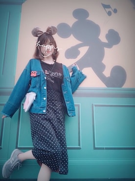 「ミッキーT」｜「アイテム（デニムジャケット）」を使った、Yukko.☃︎さん（レディース・160cm）の春コーディネート