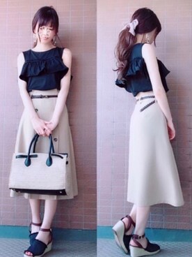 「トレンチスカート」｜「アイテム（アクセサリー）」を使った、Yukko.☃︎さん（レディース・160cm）の夏コーディネート