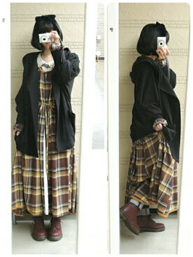 「サルエルデニム」｜「アイテム（その他アウター）」を使った、しぃｏさん（レディース・159cm）の冬コーディネート