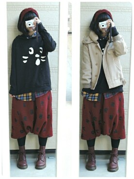「にゃー」｜「アイテム（その他アウター）」を使った、しぃｏさん（レディース・159cm）の冬コーディネート