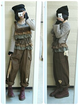 「RehersalL（リハーズオール）のアイテム（オールインワン・サロペット）」を使った、しぃｏさん（レディース・159cm）の冬コーディネート