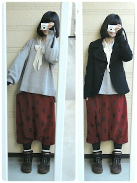「ゆるニット」｜「アイテム（ピーコート）」を使った、しぃｏさん（レディース・159cm）の冬コーディネート