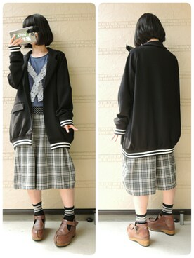 「ha | za | ma（ハザマ）のアイテム（ジャケット/アウター）」を使った、しぃｏさん（レディース・159cm）の春コーディネート