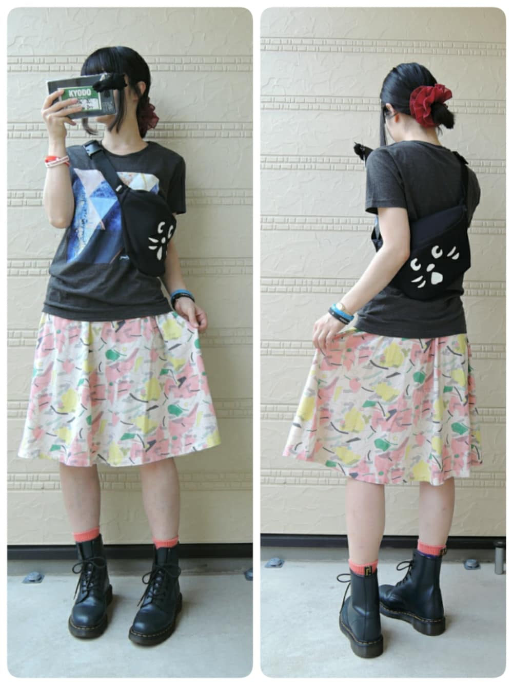 「ライブ、ライブTシャツ、バンドT、Goodbye holiday、にゃー、カジュアル、ラババン」｜「Goodbye holidayのアイテム（Tシャツ/カットソー、ブラック系）」を使った、しぃｏさん（レディース・159cm）の夏コーディネートの1枚目の写真