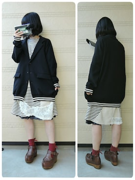 「ha | za | ma（ハザマ）のアイテム（ジャケット/アウター）」を使った、しぃｏさん（レディース・159cm）の秋コーディネート