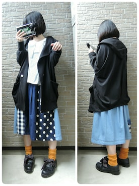 「NIRAME.CO（ニラメッコ）のアイテム（スカート）」を使った、しぃｏさん（レディース・159cm）の秋コーディネート