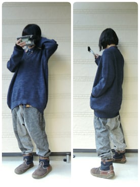 「Ne-net（ネネット）のS (P)メンズ チェックドット（シャツ/ブラウス）」を使った、しぃｏさん（レディース・159cm）の冬コーディネート