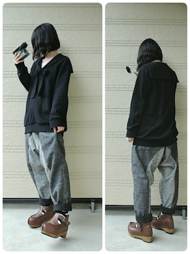 「ha | za | ma（ハザマ）のアイテム（スウェット）」を使った、しぃｏさん（レディース・159cm）の冬コーディネート