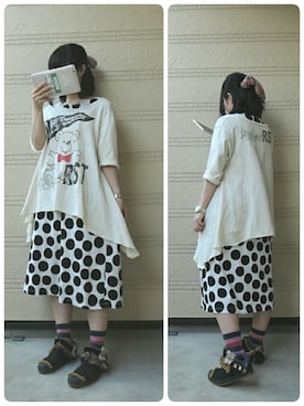 「ドットワンピ」｜「アイテム（アナログ腕時計）」を使った、しぃｏさん（レディース・159cm）の春コーディネート