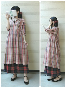 「赤チェック」｜「アイテム（アナログ腕時計）」を使った、しぃｏさん（レディース・159cm）の夏コーディネート