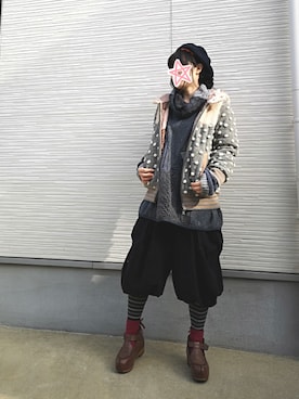 「ゆるニット」｜「アイテム（ダウンジャケット/コート）」を使った、しぃｏさん（レディース・159cm）の冬コーディネート