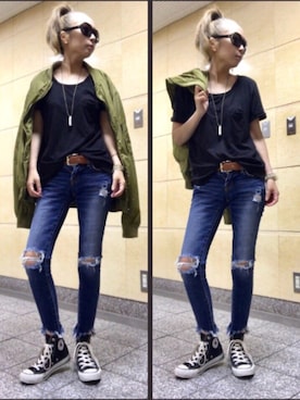 「H&M（エイチ・アンド・エム）のアイテム（ミリタリージャケット）」を使った、noah🐈さん（レディース・160cm）の春コーディネート