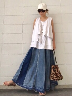 「Ungrid（アングリッド）のアイテム（デニムスカート）」を使った、noah🐈さん（レディース・160cm）の夏コーディネート