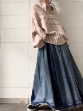 「Ungrid（アングリッド）のアイテム（デニムスカート）」を使った、noah🐈さん（レディース・160cm）の冬コーディネート
