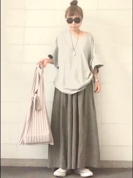 「antiqua（アンティカ）の綿ワイドパンツ（その他パンツ）」を使った、noah🐈さん（レディース・160cm）の春コーディネート