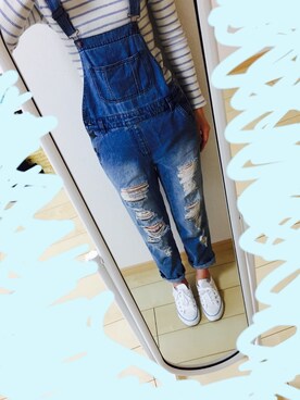 「GU（ジーユー）のアイテム（つなぎ/オールインワン）」を使った、りんさん（レディース・167cm）の春コーディネート