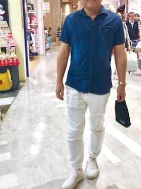 「Guess（ゲス）のアイテム（シャツ/ブラウス）」を使った、かつさん（メンズ・174cm）の夏コーディネート