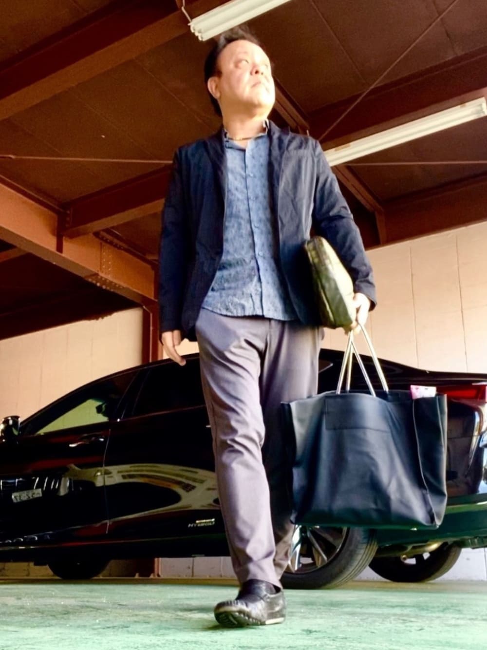 「秋のコーデ、ZARA、UNIQLO、Lui's、GUCCI」｜「ITTIの【ITTI/イッチ】HERRIE KAMIBUKURO PANAMA（トートバッグ、ブラック系）」を使った、かつさん（メンズ・174cm）の秋コーディネートの1枚目の写真