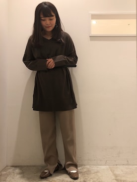 「ブラウンコーデ」｜「アイテム（チュニック）」を使った、ma☺︎さん（レディース・158cm）の春コーディネート