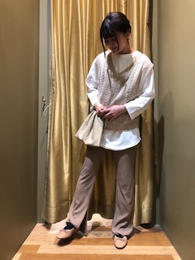 「巾着バッグ」｜「アイテム（チュニック）」を使った、ma☺︎さん（レディース・158cm）の春コーディネート