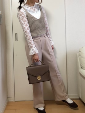 「Green　Parks（グリーンパークス）のイージーケアセンターステッチカットパンツ＊★（その他パンツ）」を使った、ma☺︎さん（レディース・158cm）の春コーディネート