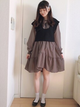 「ニットベスト」｜「アイテム（チュニック）」を使った、ma☺︎さん（レディース・158cm）の秋コーディネート