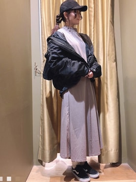 「大人ガーリー」｜「アイテム（MA-1）」を使った、ma☺︎さん（レディース・158cm）の冬コーディネート