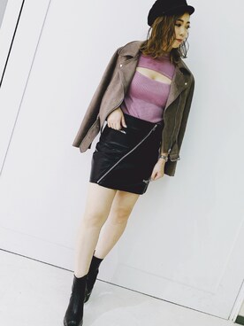「ENVYM（アンビー）のアイテム（ライダースジャケット）」を使った、ENVYM_ERIKAさん（レディース・160cm）の秋コーディネート