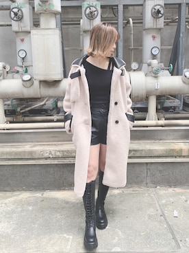 「ENVYM（アンビー）のＬＡＣＥ ＵＰロングブーツ（ブーツ）」を使った、ENVYM_ERIKAさん（レディース・160cm）の冬コーディネート