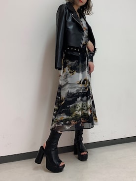 「ENVYM（アンビー）のアイテム（ライダースジャケット）」を使った、ENVYM_ERIKAさん（レディース・160cm）の春コーディネート