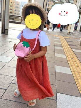 「COMME CA ISM（コムサイズム）のアイテム（帽子）」を使った、puchiさん（キッズ・90cm）の春コーディネート