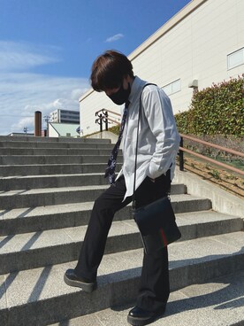 「BASQUE magenta（バスクマゼンタ）のアイテム（スラックス）」を使った、しゅしゅしゅさん（メンズ・165cm）の春コーディネート