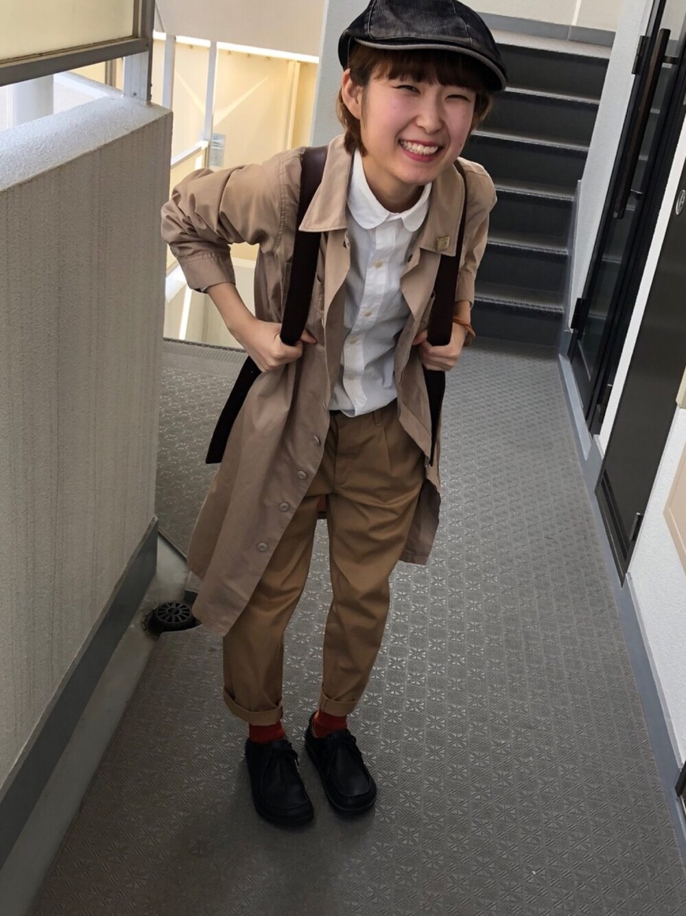 「ナチュラル、オトナカジュアル、オトナ女子、秋コーデ、ラフ、リュック、休日スタイル、おしゃれさんと繋がりたい、美容師」｜「SOのアイテム（シャツ/ブラウス、ホワイト系）」を使った、yukihoさん（レディース・148cm）の秋コーディネートの1枚目の写真