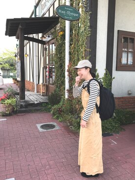 「アイテム（サロペット/オーバーオール、イエロー系）」を使った、kuminさん（レディース・157cm）の春コーディネート