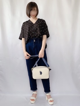 「GRL（グレイル）のフリルマムデニムパンツ（デニムパンツ）」を使った、‪ ·͜·♡さん（レディース・155cm）の春コーディネート