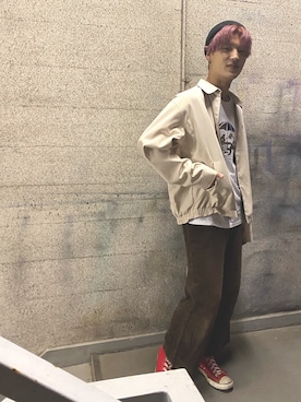 「ラブアンドピース2020」｜「アイテム（ブルゾン）」を使った、山根 広大さん（メンズ・175cm）の秋コーディネート