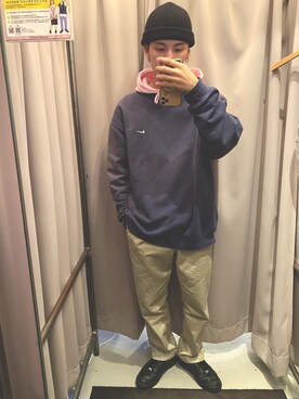 「SPINNS（スピンズ）のアイテム（ニットキャップ/ビーニー）」を使った、山根 広大さん（メンズ・176cm）の春コーディネート