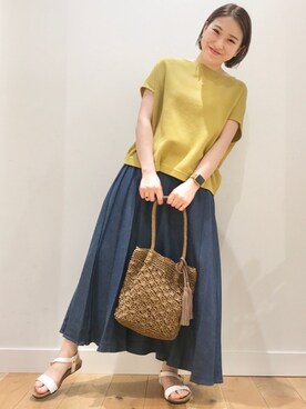 「RODE SKO（ロデスコ）のMARIA タッセルペーパーショルダー（ショルダーバッグ）」を使った、amoさん（レディース・158cm）の夏コーディネート