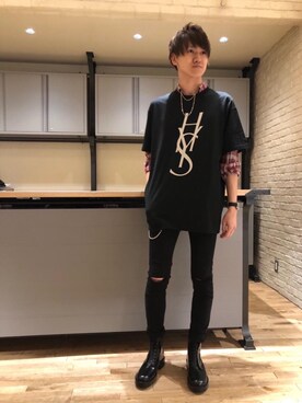 「パンク」｜「アイテム（財布/小物）」を使った、久米田 直樹さん（メンズ・184cm）の夏コーディネート