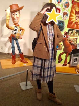 「チェックワンピース」｜「アイテム（ダッフルコート）」を使った、もみさん（レディース・163cm）の春コーディネート