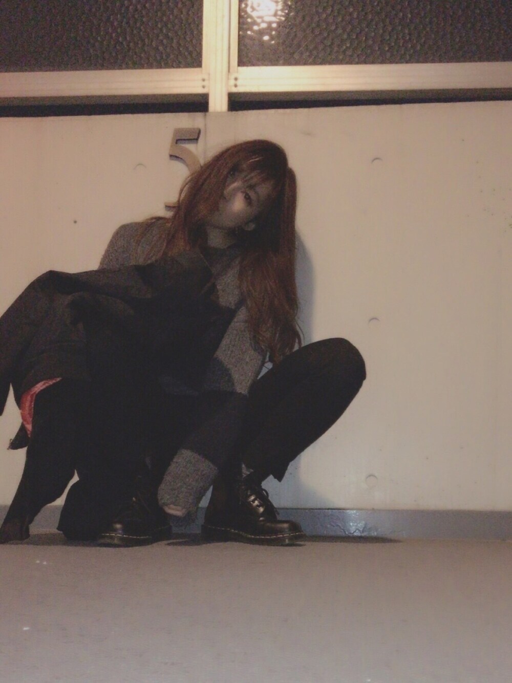 「パンツスタイル、マーチン、ブラック」｜「Dr. MartensのDr.Martens 8EYELET BOOTS（ブーツ、ブラック系）」を使った、RihoL(・0・)」さん（レディース・162cm）の冬コーディネートの1枚目の写真