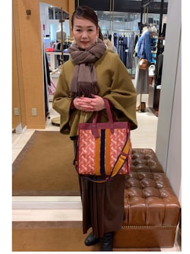 「アラフォーコーデ」｜「アイテム（ノーカラージャケット）」を使った、渡辺裕子さん（レディース・163cm）の冬コーディネート
