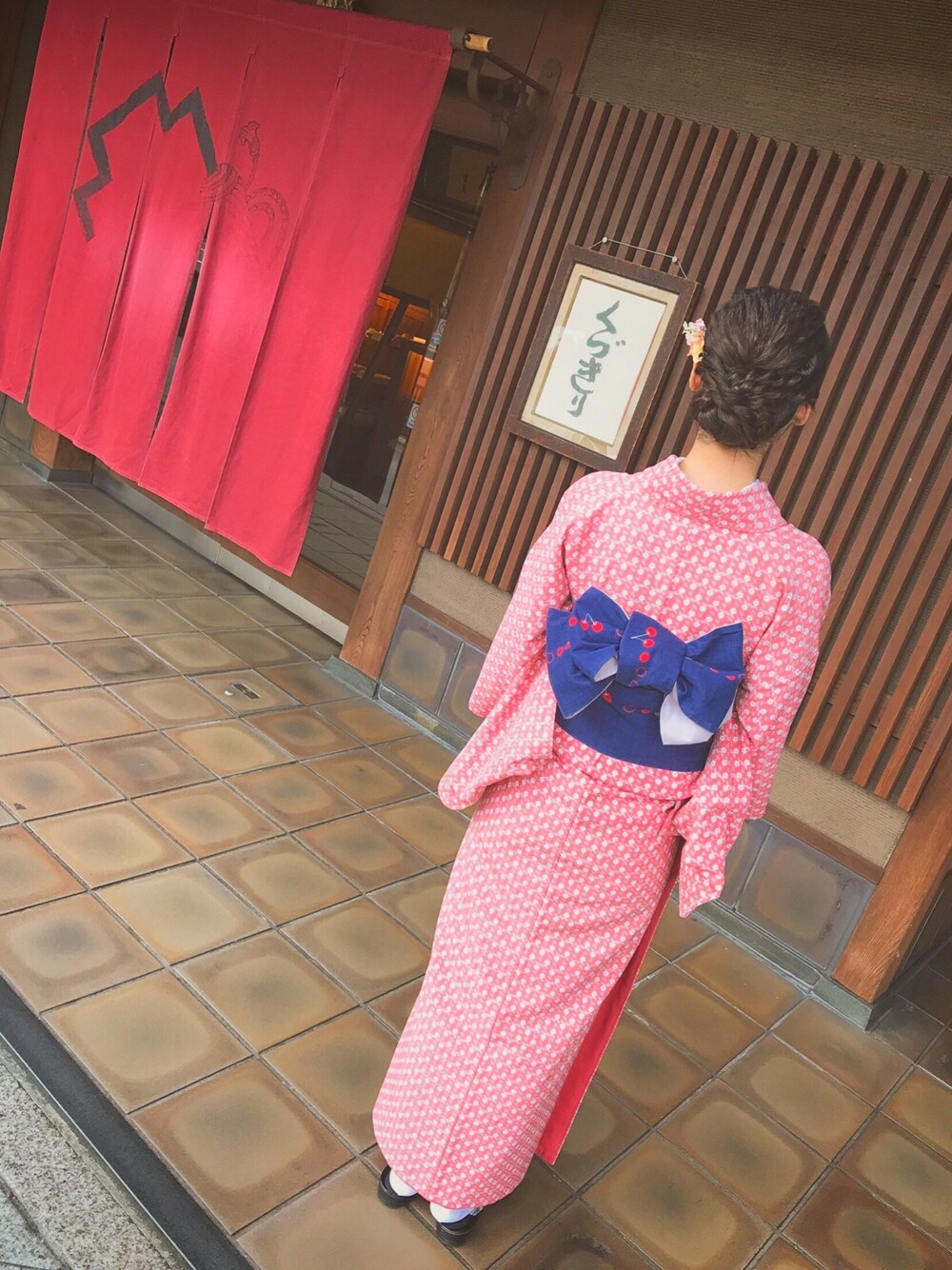 「秋のコーデ、京都、着物、和装ヘア、ピンク」｜「イロドリキョウトのアイテム（浴衣、ピンク系）」を使った、bel☻さん（レディース・160cm）の秋コーディネートの1枚目の写真