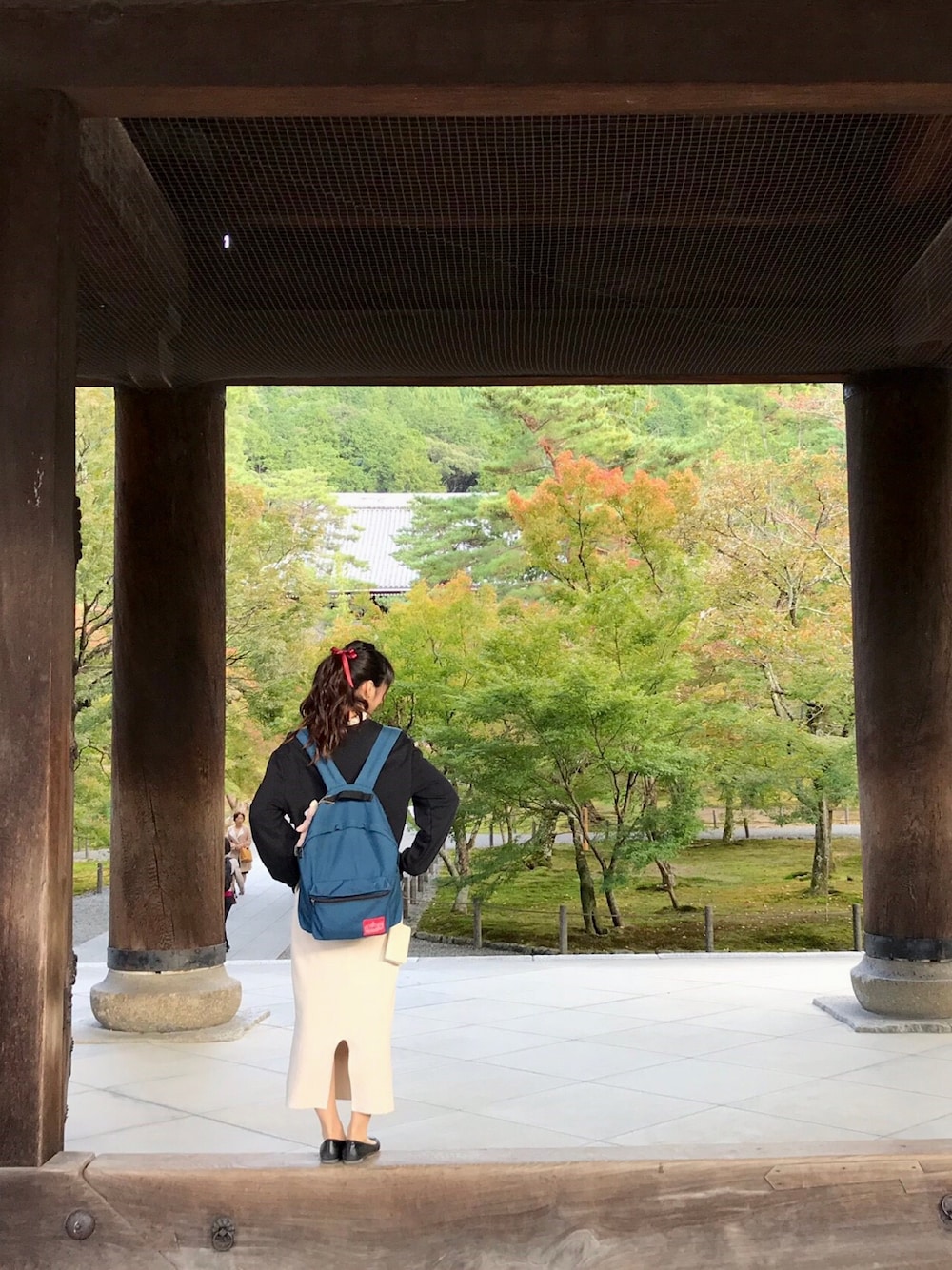 「Manhattan PortageのBig Apple Backpack M（バックパック/リュック、ブルー系）」を使った、bel☻さん（レディース・160cm）の夏コーディネートの1枚目の写真