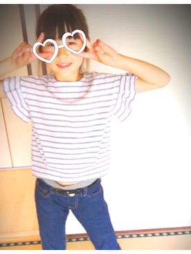 「A.P.C.（アーペーセー）のアイテム（Tシャツ/カットソー、ホワイト系）」を使った、かんちゃんさん（キッズ・130cm）の春コーディネート