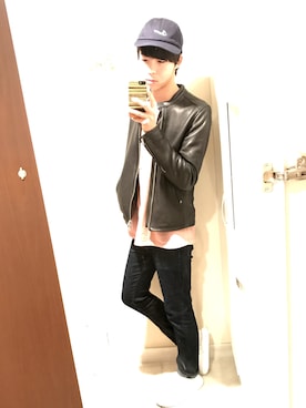 「リジッドデニム」｜「アイテム（ライダースジャケット）」を使った、Ryuさん（メンズ・173cm）の春コーディネート