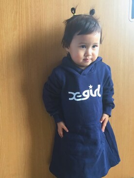 「X-girl（エックスガール）のアイテム（ワンピース、ブルー系）」を使った、nyomo*°さん（キッズ・100cm）の冬コーディネート