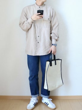 「サンバ」｜「アイテム（トートバッグ）」を使った、しみさん（メンズ・170cm）の春コーディネート