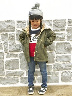 「Right-on（ライトオン）のアイテム（モッズコート）」を使った、Right-on KID'Sさん（キッズ・113cm）の秋コーディネート