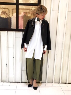 「OSMOSIS（オズモーシス）のアイテム（ライダースジャケット）」を使った、osmosis名古屋 yukaさん（レディース・160cm）の冬コーディネート